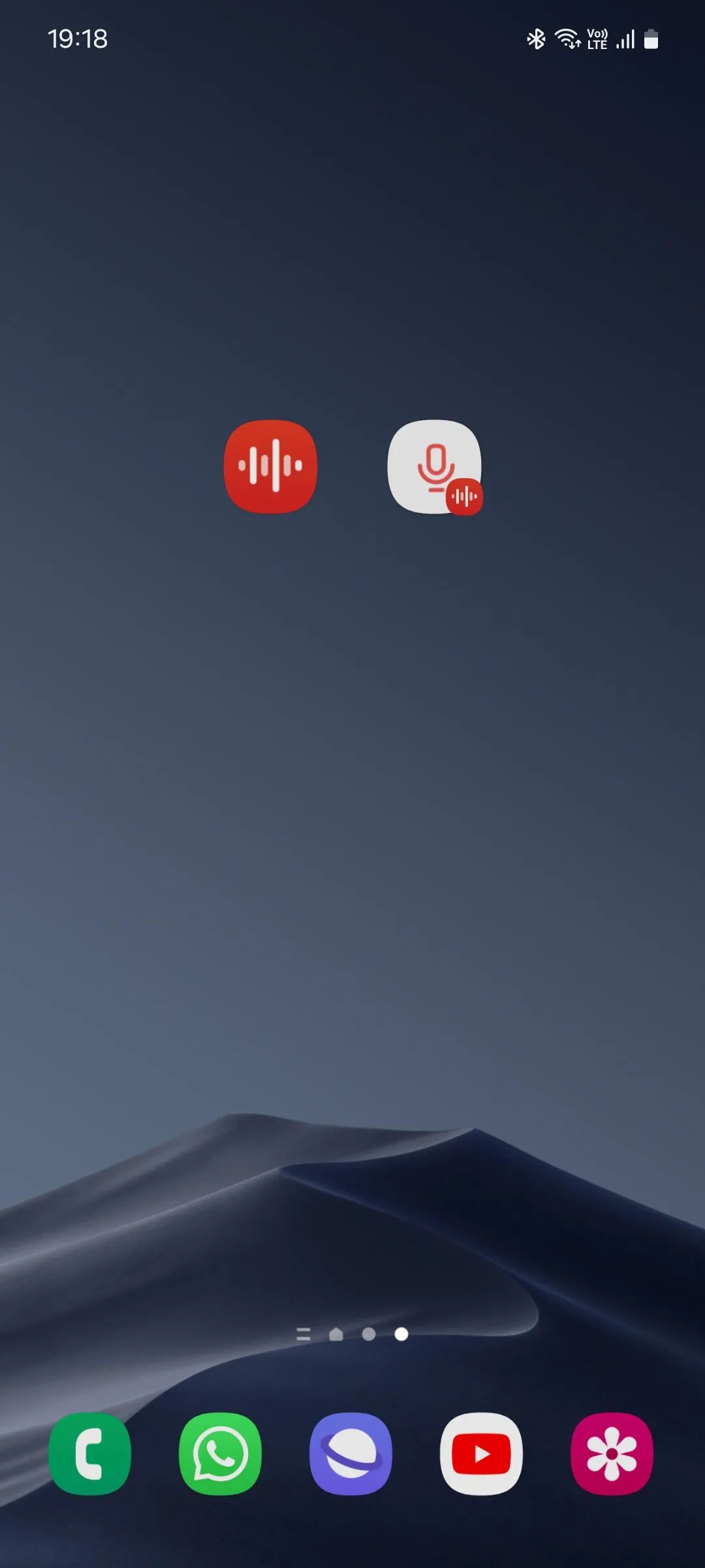Phím tắt &quot;Bắt đầu ghi âm&quot; của Samsung Voice Recorder trên màn hình chính, giúp người dùng nhanh chóng kích hoạt chức năng ghi âm.