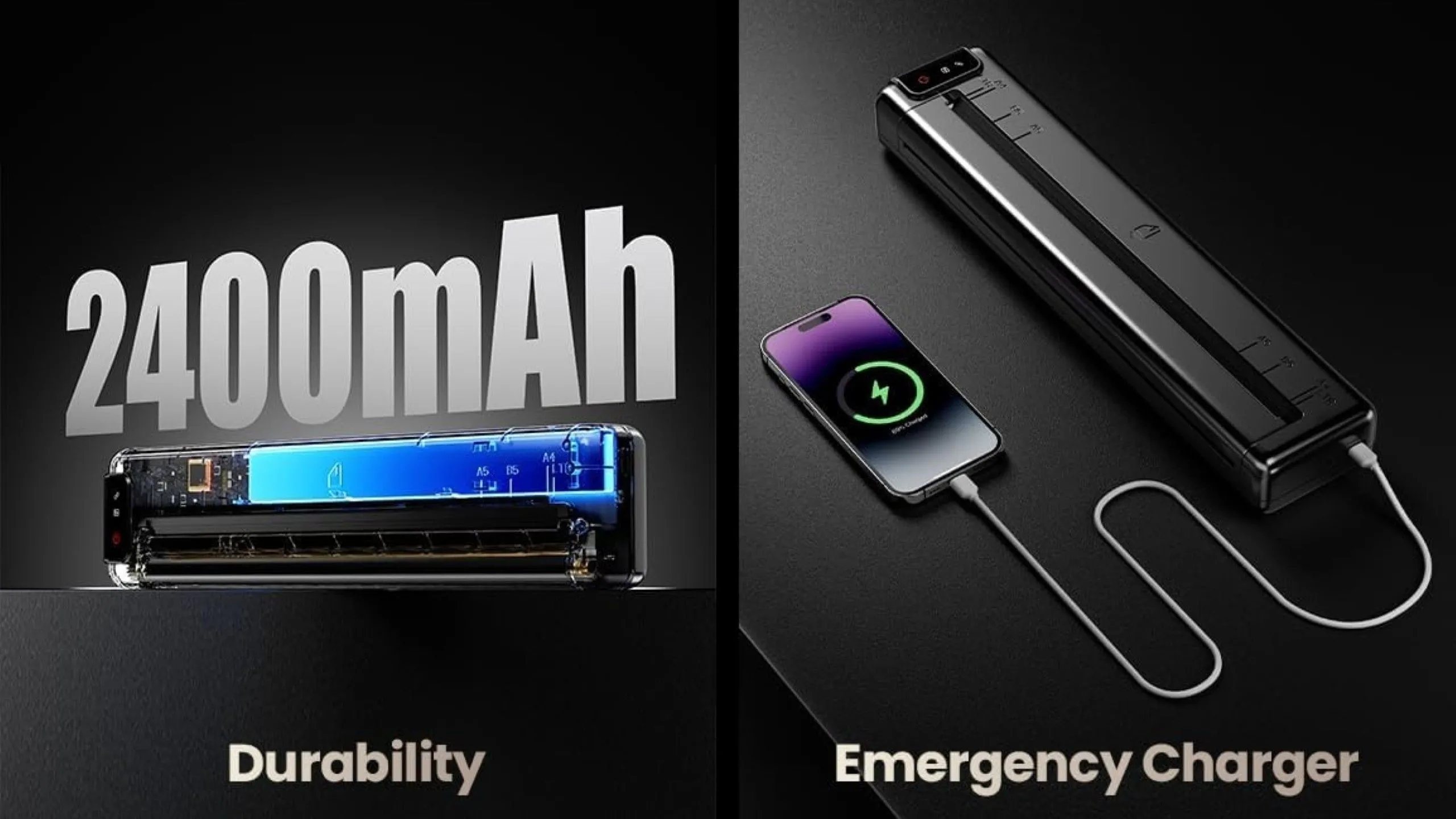 Phomemo Q302 hoạt động như pin sạc dự phòng, cung cấp năng lượng cho điện thoại di động
