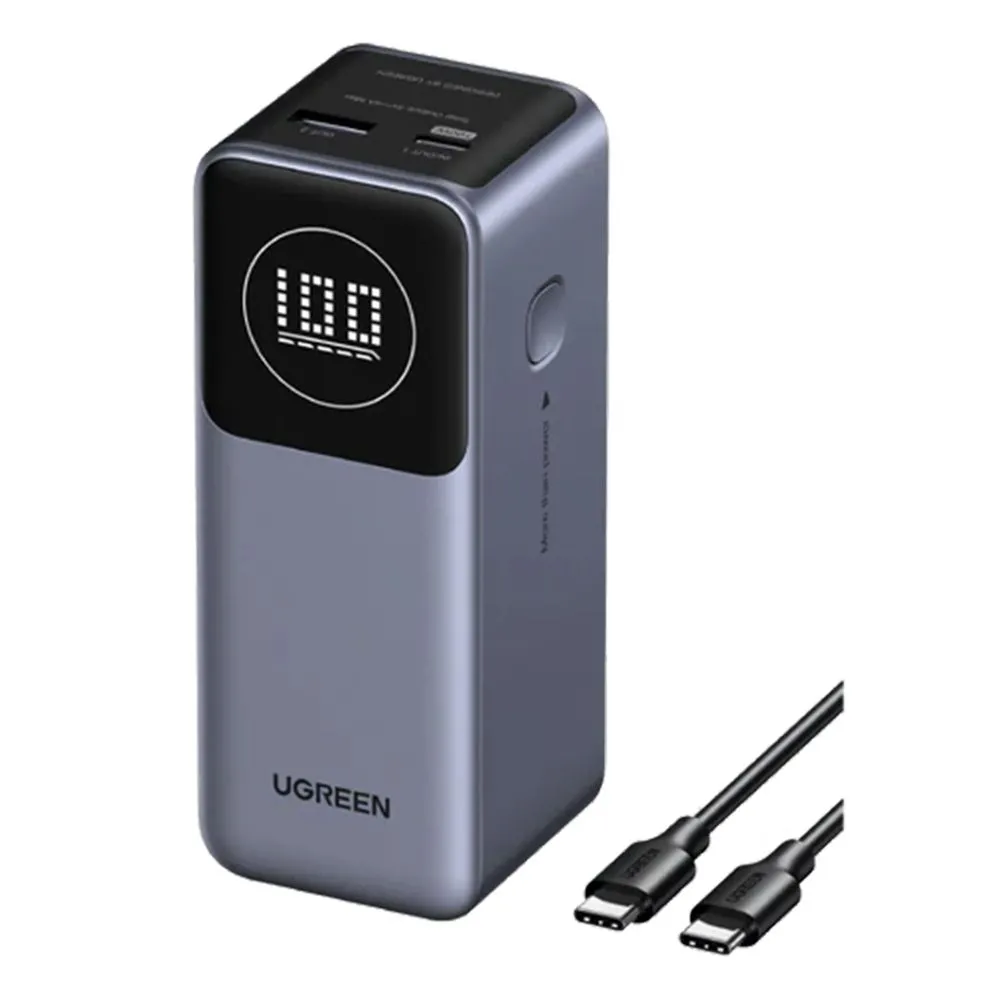 Pin sạc dự phòng Ugreen Nexode 12000mAh 100W màu xám đặt trên nền trắng