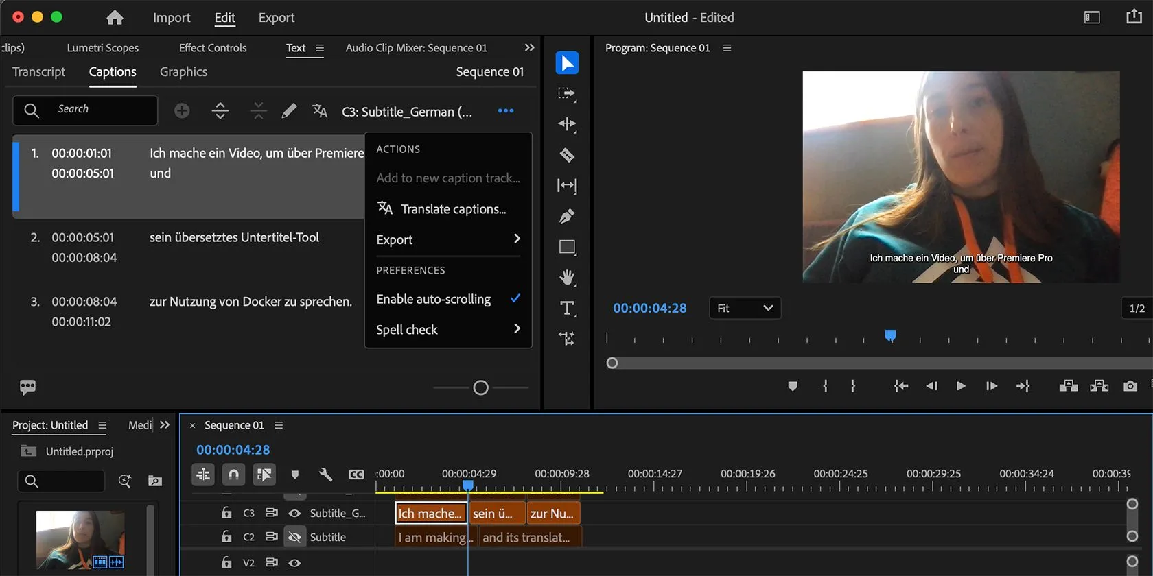 Premiere Pro hỗ trợ dịch phụ đề tự động sang nhiều ngôn ngữ