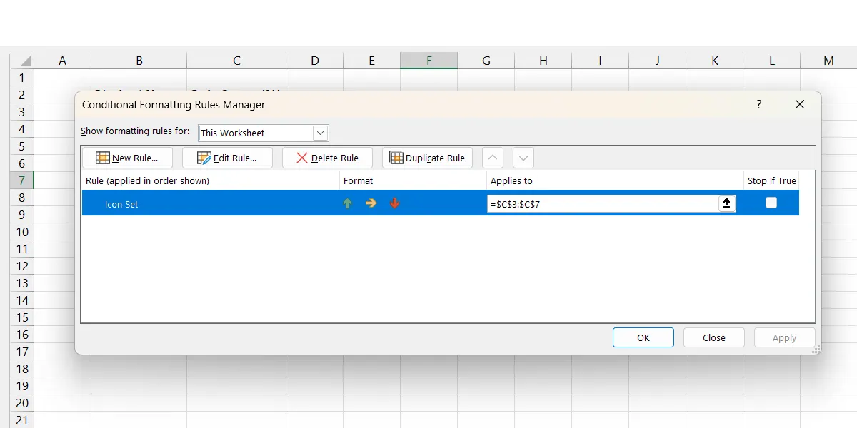 Quản lý Quy tắc Định dạng có Điều kiện cho Icon Sets trong Excel