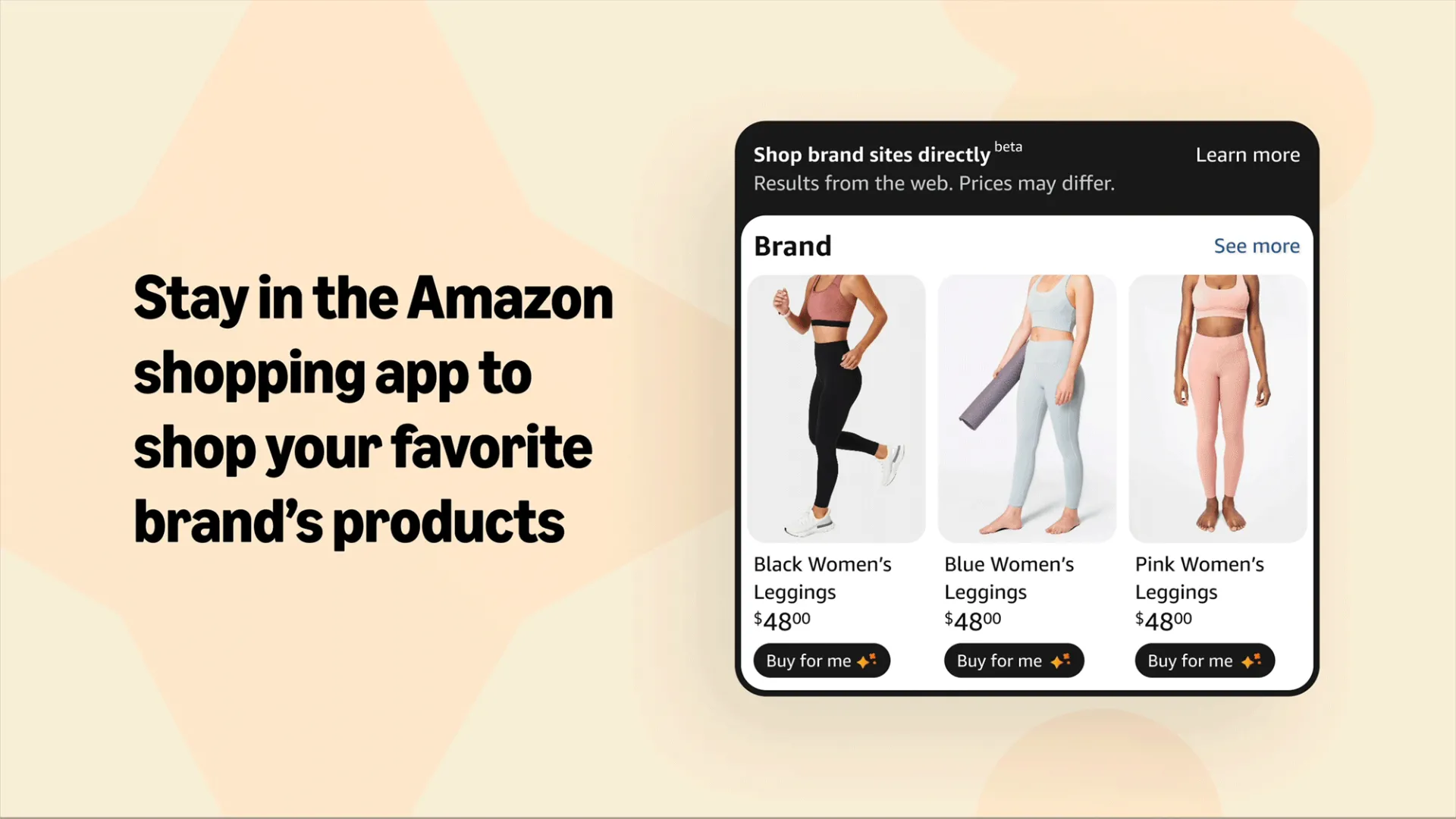 quảng cáo Amazon giới thiệu tính năng mua hộ, với các hàng quần legging nữ