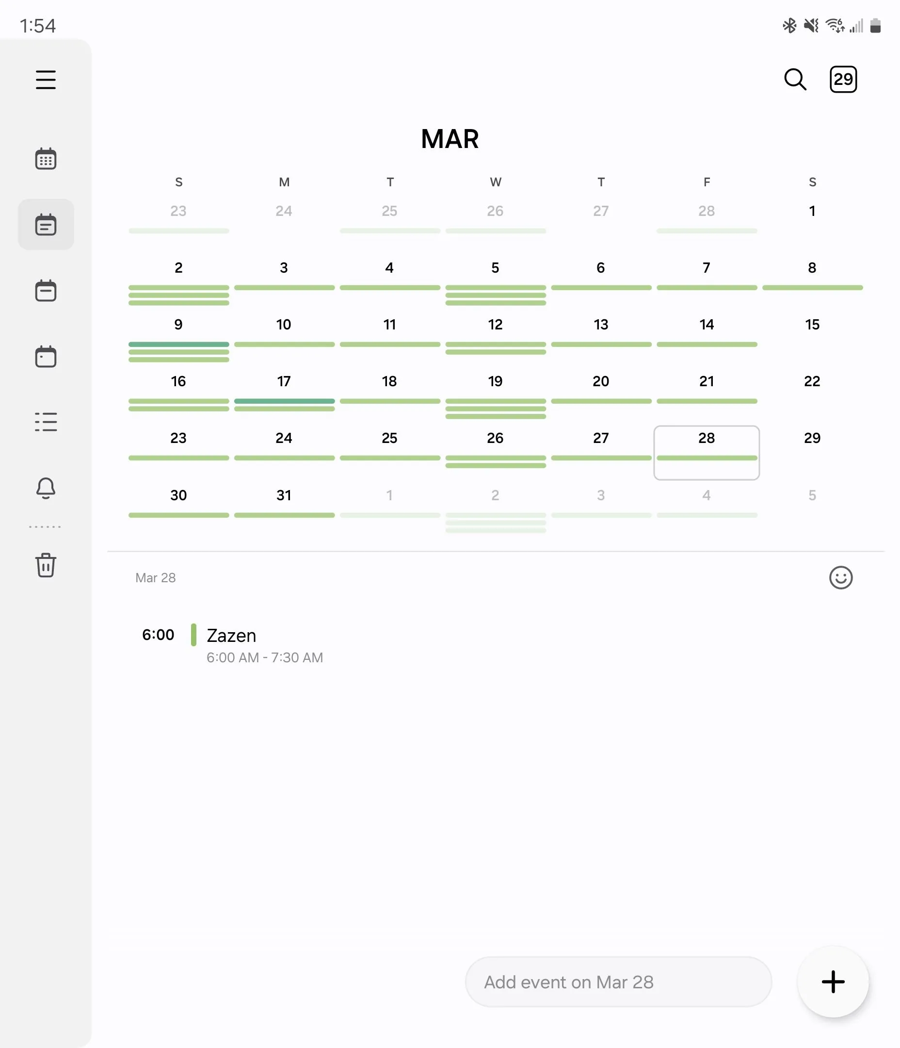 Samsung Calendar hiển thị lịch tháng và lịch ngày cùng lúc trên Galaxy Z Fold.
