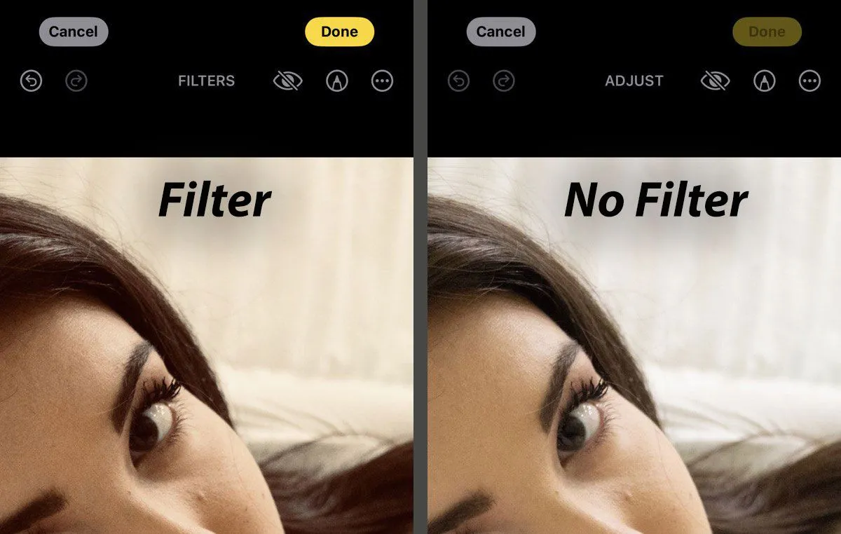 So sánh ảnh có filter và ảnh không filter, thể hiện sự khác biệt về màu sắc và chi tiết