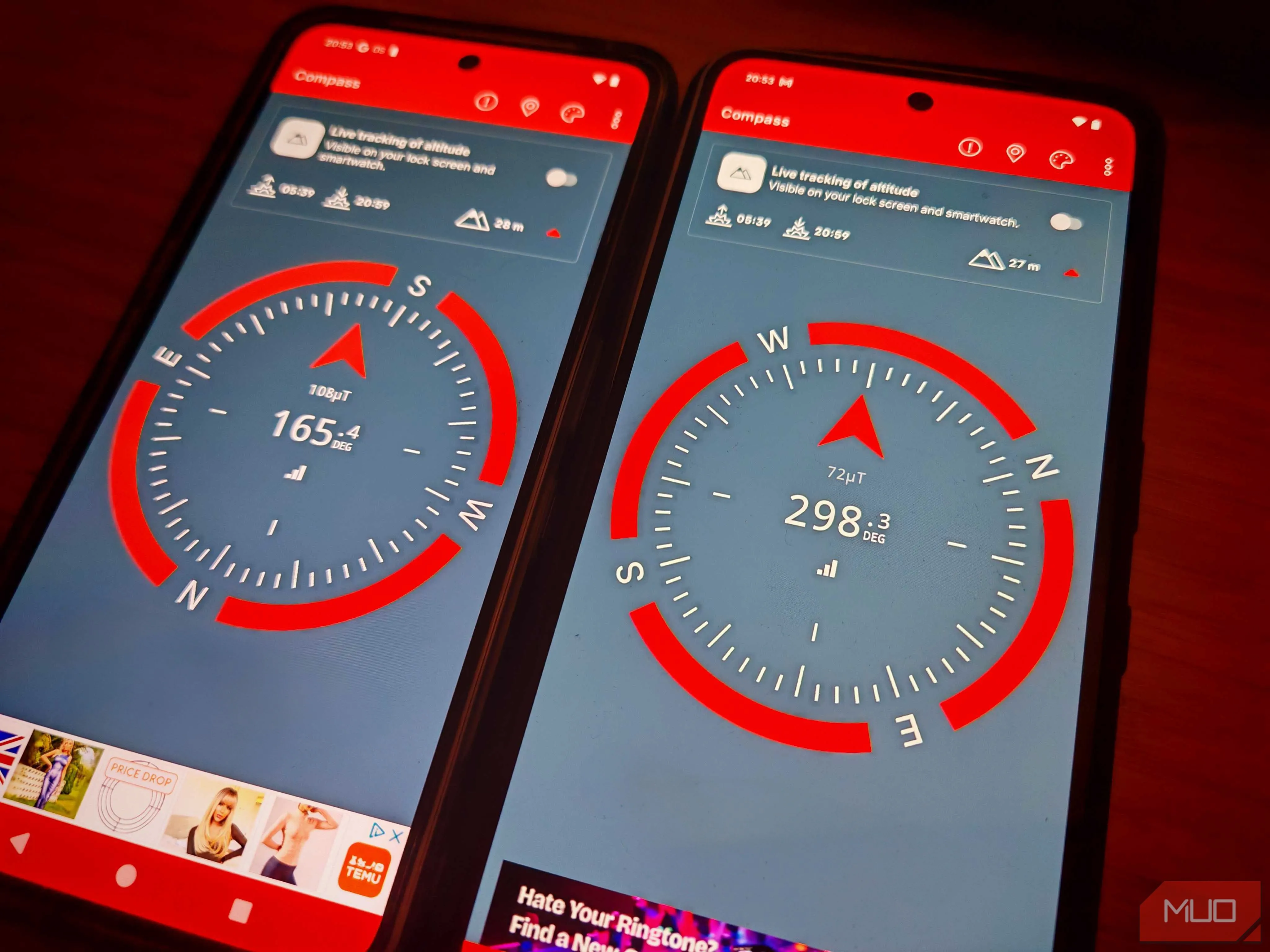So sánh chỉ số la bàn từ hai điện thoại Nothing Phone