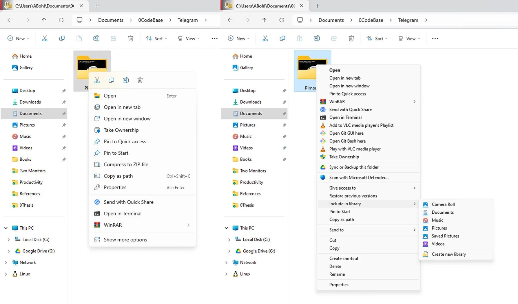 So sánh menu chuột phải (context menu) mới của Windows 11 và menu cổ điển của Windows 10