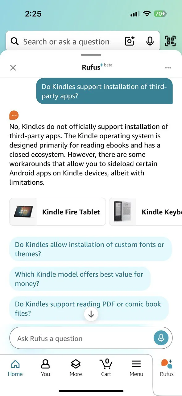 So sánh sản phẩm trên Amazon với trợ lý AI Rufus