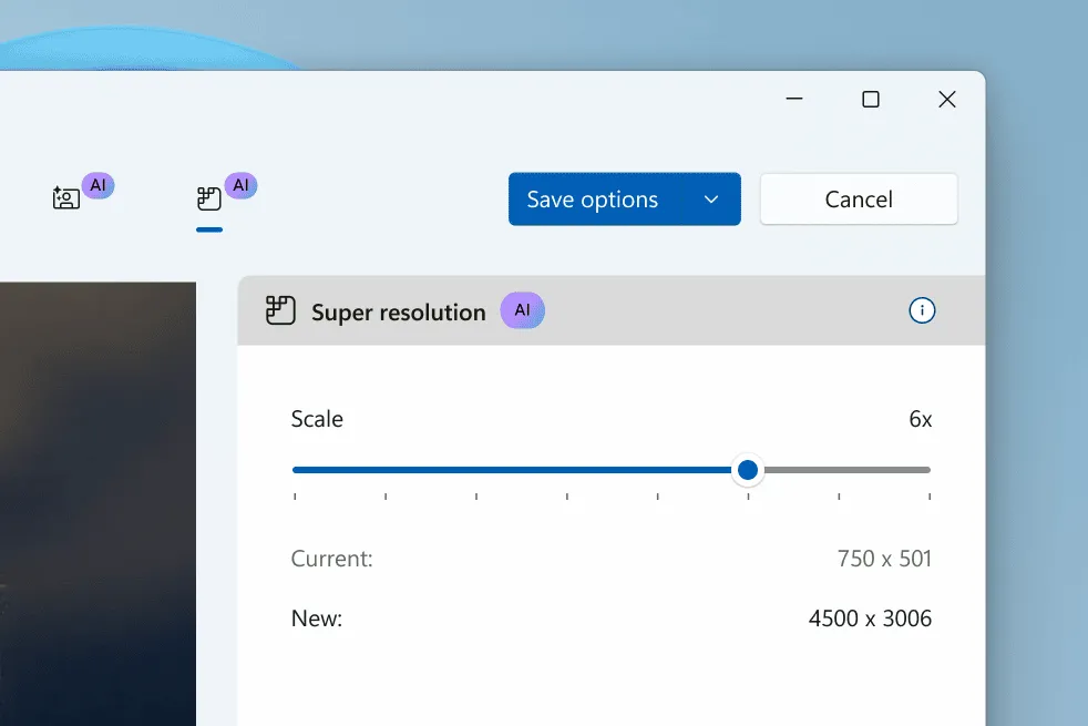 So sánh trước và sau khi nâng cấp chất lượng ảnh bằng tính năng Super Resolution trên Photos app Windows 11