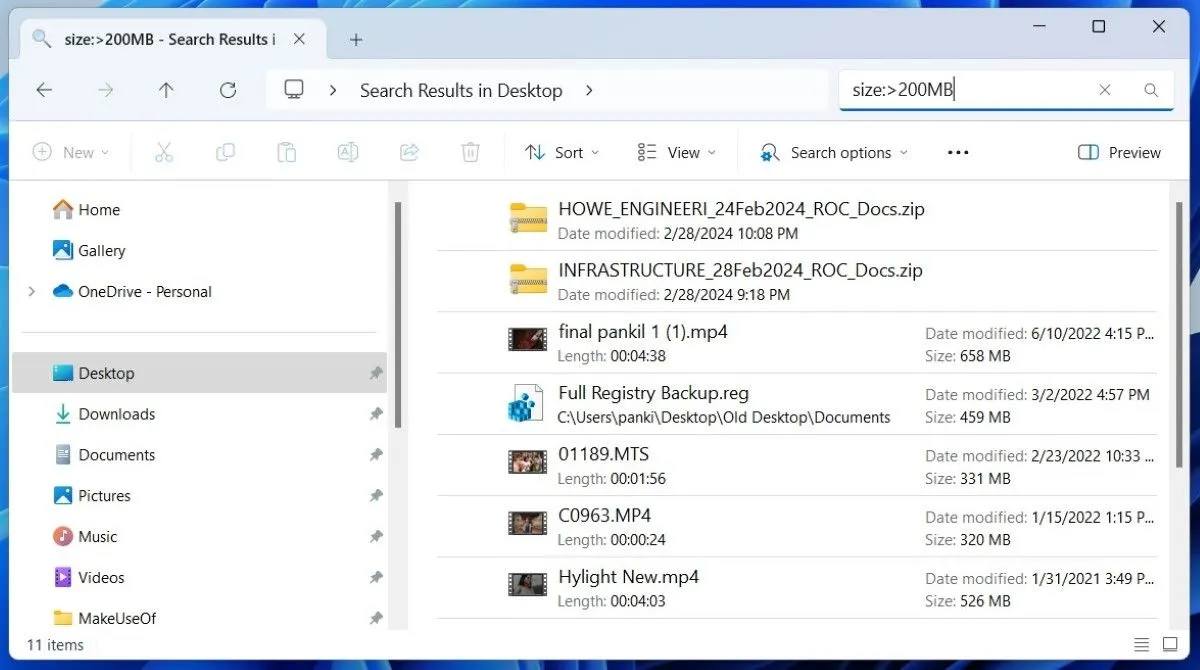 Sử dụng bộ lọc tìm kiếm trong File Explorer để định vị tệp nhanh chóng