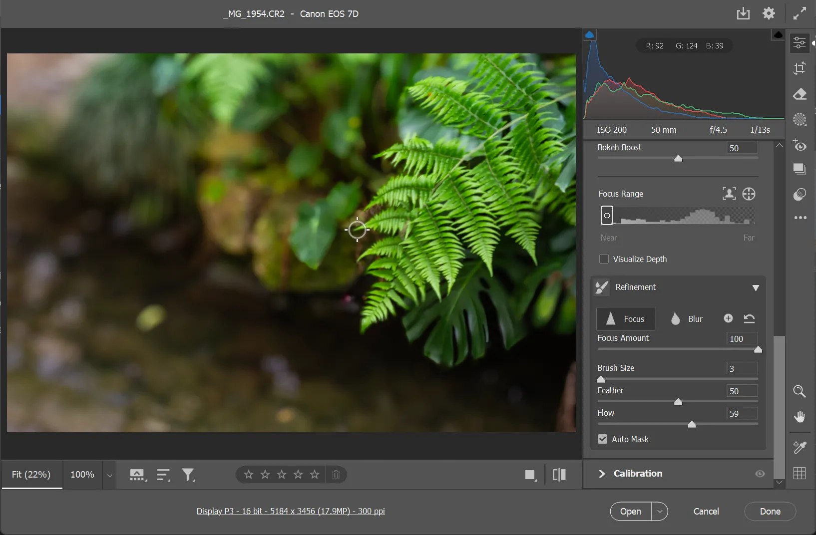 Sử dụng công cụ Refine (cọ tinh chỉnh) để điều chỉnh hiệu ứng xóa phông Lens Blur trong Photoshop