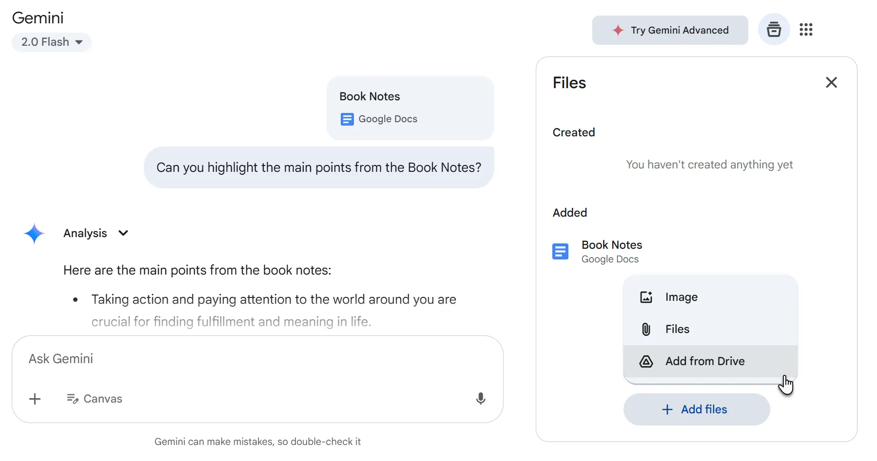 Sử dụng Gemini để phân tích, tóm tắt và mở rộng nội dung từ Google Docs