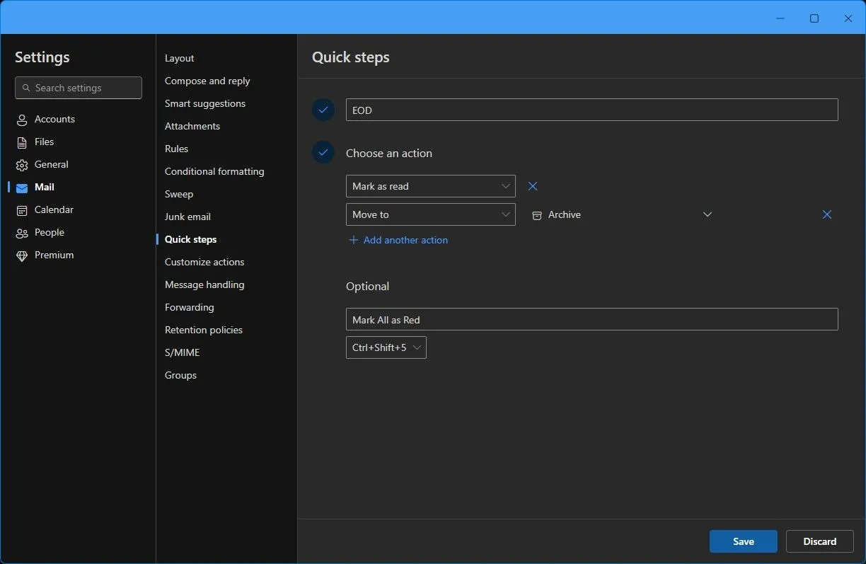 Sử dụng tính năng Quick Steps trong Microsoft Outlook để tự động hóa quy trình dọn dẹp email cuối ngày