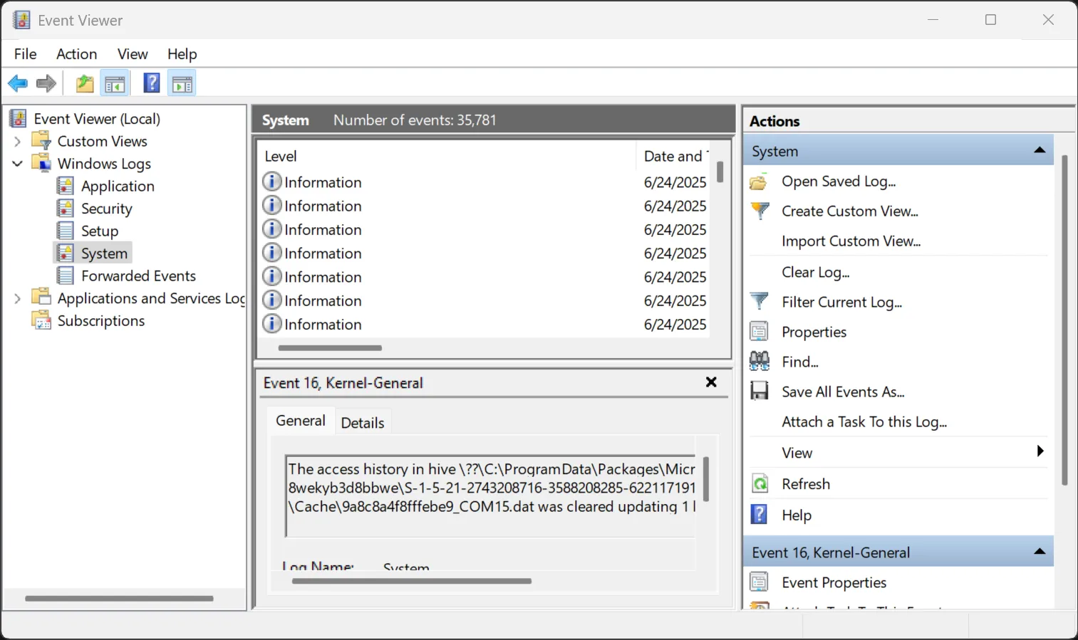 Sự kiện liên quan đến Disk trong Nhật ký Hệ thống của Event Viewer Windows hiển thị các thuộc tính S.M.A.R.T. của ổ đĩa