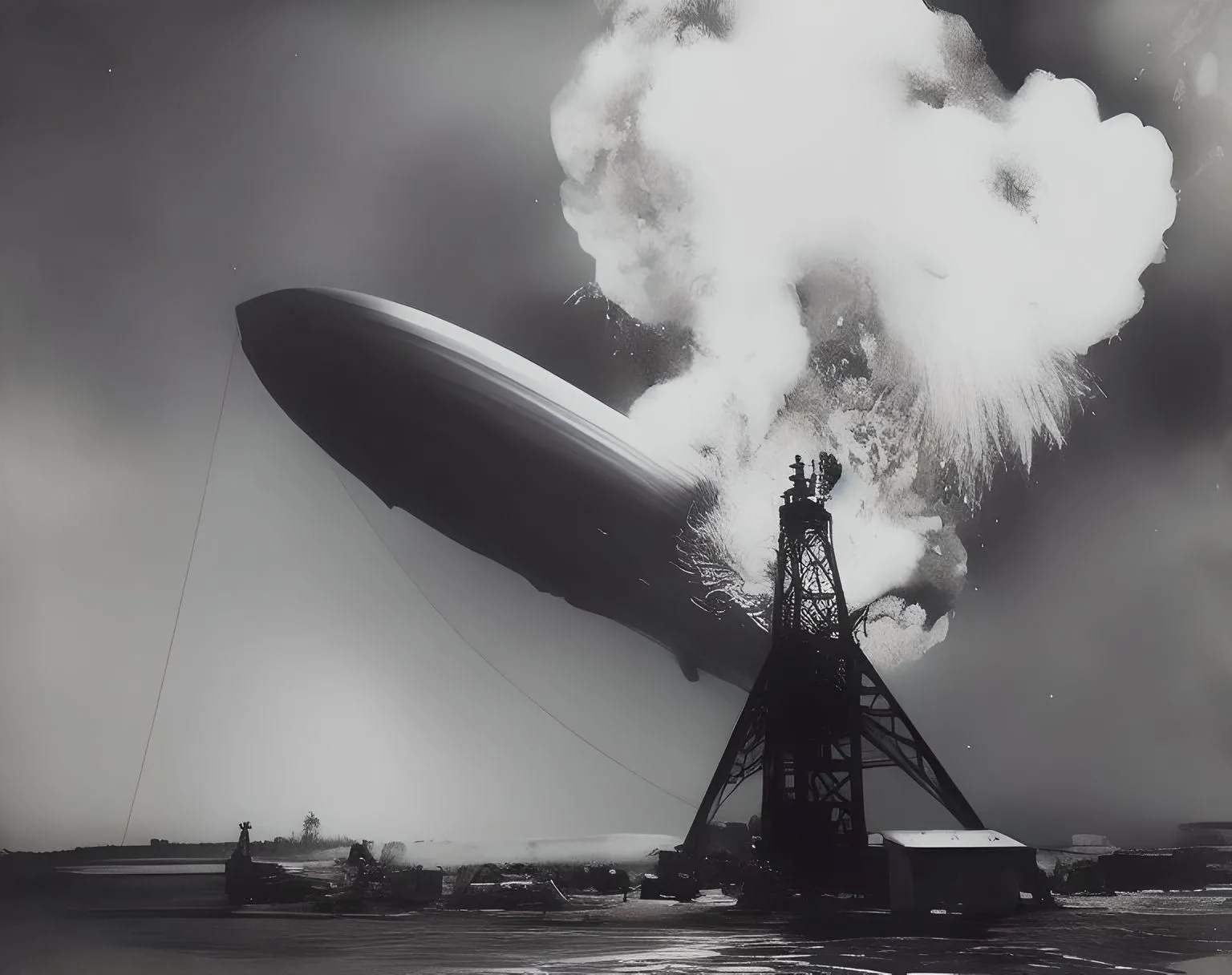 Sự tái tạo thảm họa Hindenburg do AI tạo ra.