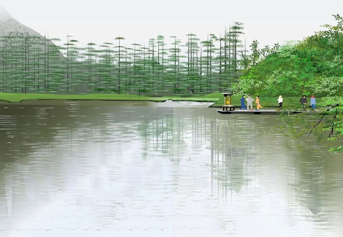 Tác phẩm nghệ thuật phong cảnh &quot;Khu đền Myojin với cây cối gần đó&quot; được tạo ra hoàn toàn bằng Microsoft Excel bởi nghệ sĩ Tatsuo Horiuchi.