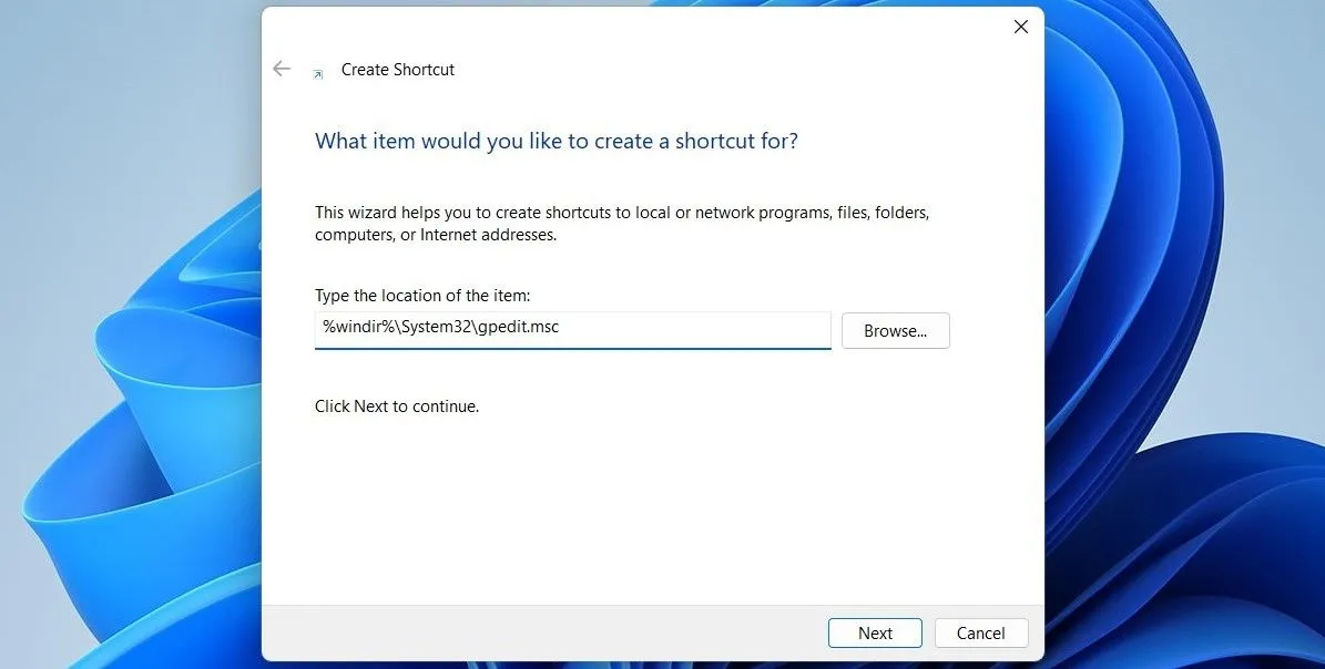 Tạo shortcut Group Policy Editor trên màn hình Desktop