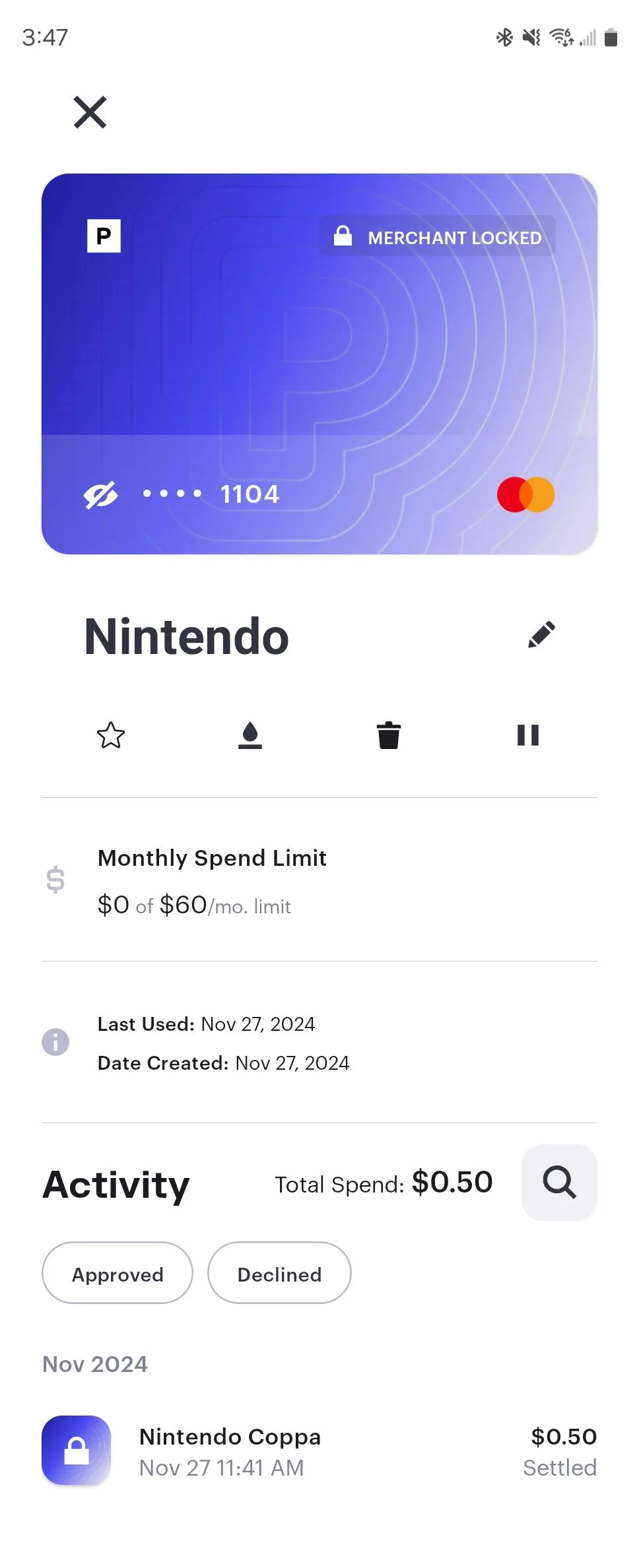 Tạo thẻ thanh toán tạm thời cho Nintendo bằng ứng dụng Privacy trên Android