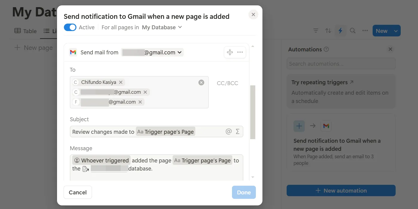 Tạo tự động hóa Gmail trong Notion để tự động hóa quy trình làm việc và gửi thông báo.
