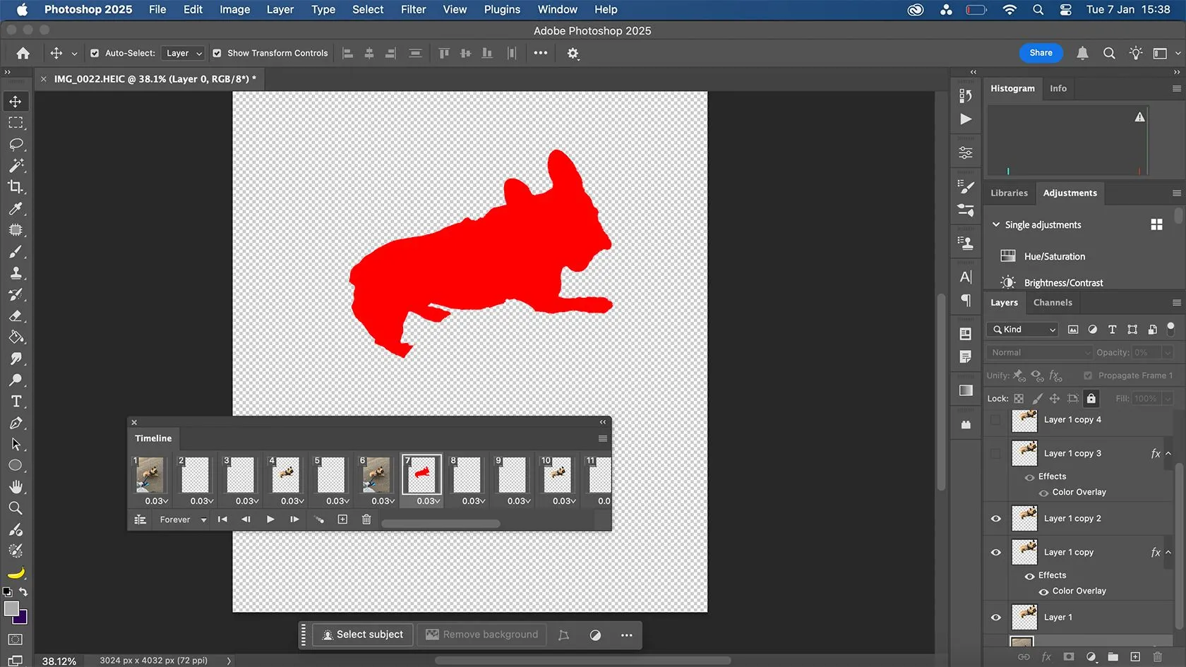 Thanh thời gian (Timeline) trong Photoshop, cho phép người dùng tạo và chỉnh sửa các hoạt ảnh ngắn hoặc GIF.
