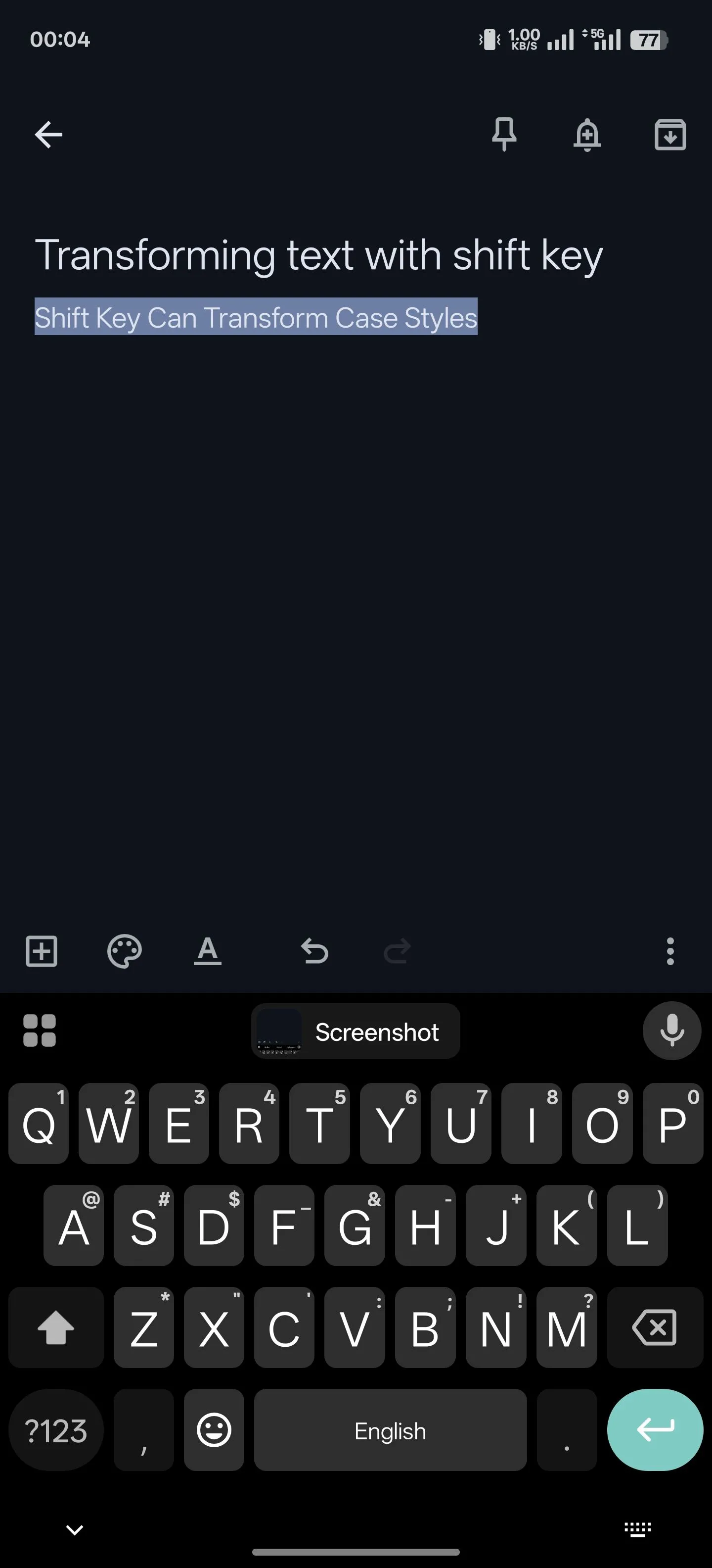 Thay đổi kiểu chữ (hoa, thường, viết hoa chữ cái đầu) bằng phím Shift trên Gboard.