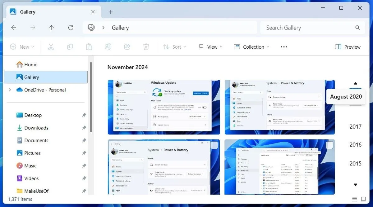 Thẻ Gallery trong File Explorer Windows 11 giúp quản lý và xem ảnh trực quan