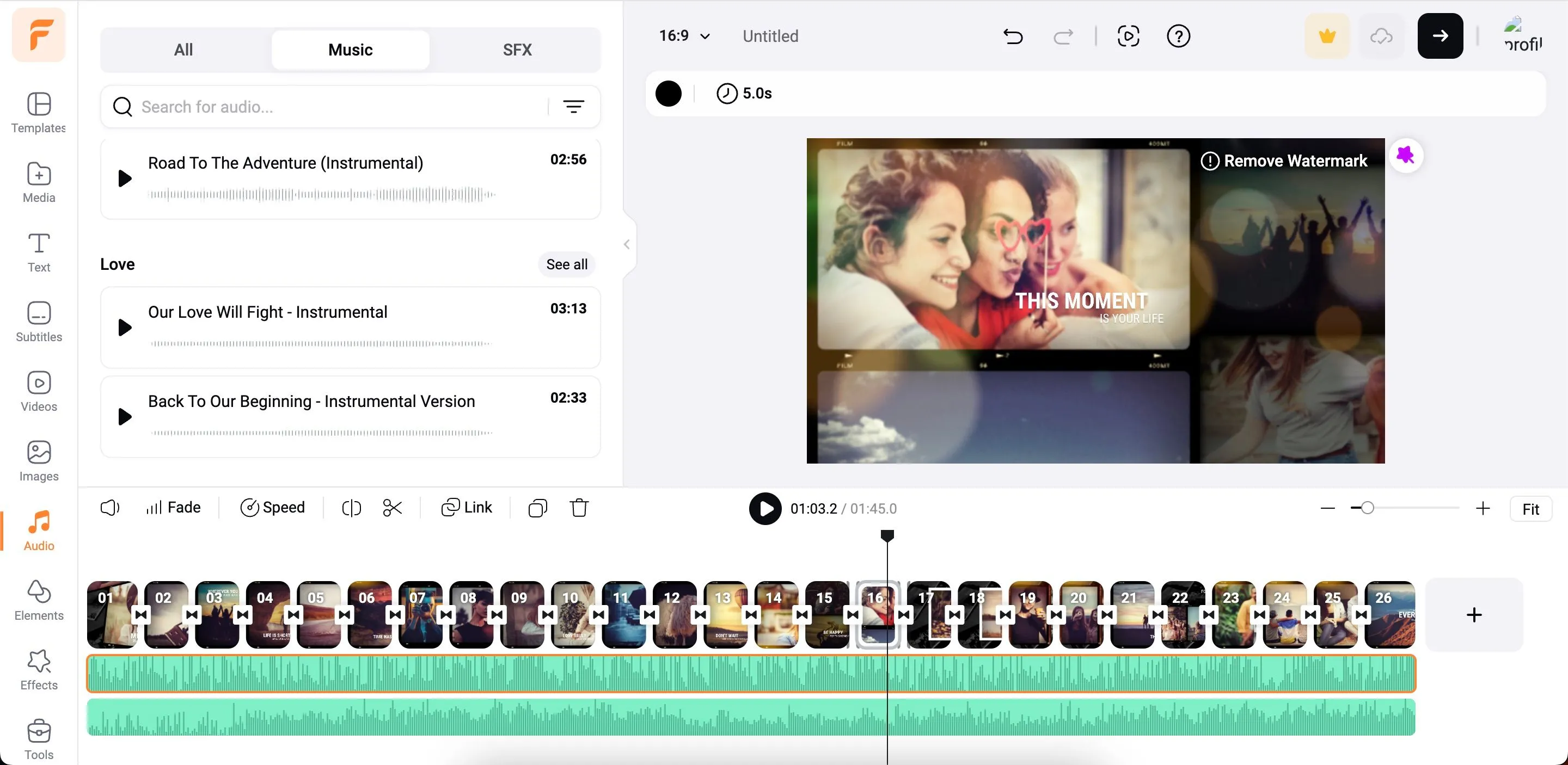 Thêm nhạc vào video trong ứng dụng FlexClip