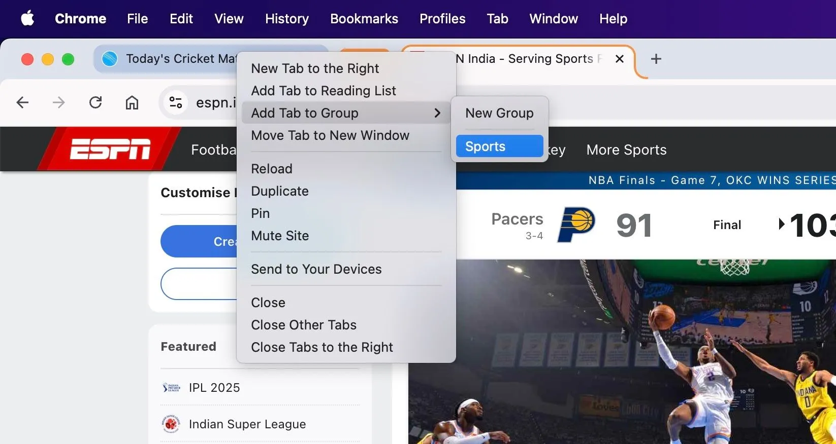 Thêm tab thứ hai vào một Nhóm Tab trong Chrome trên máy Mac