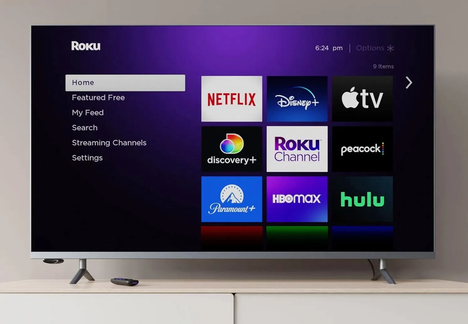 Thiết bị streaming Roku Express nhỏ gọn, giúp nâng cấp TV thường thành Smart TV với kho nội dung giải trí đa dạng.