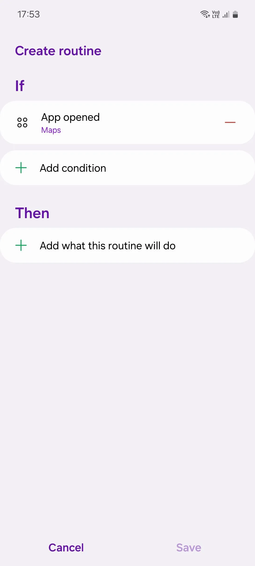 Thiết lập hành động cho routine mới trong Modes and Routines của Samsung