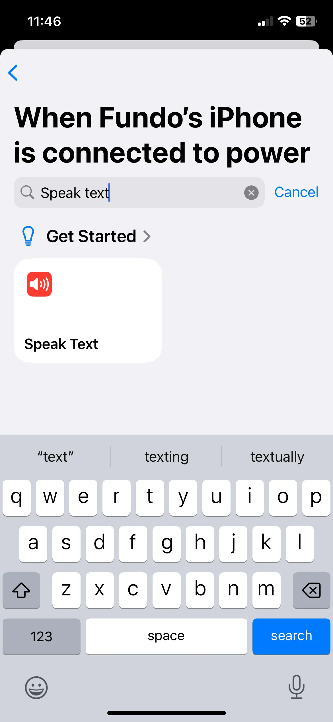 Thiết lập hành động &quot;Đọc văn bản&quot; để Siri nói khi iPhone được cắm sạc