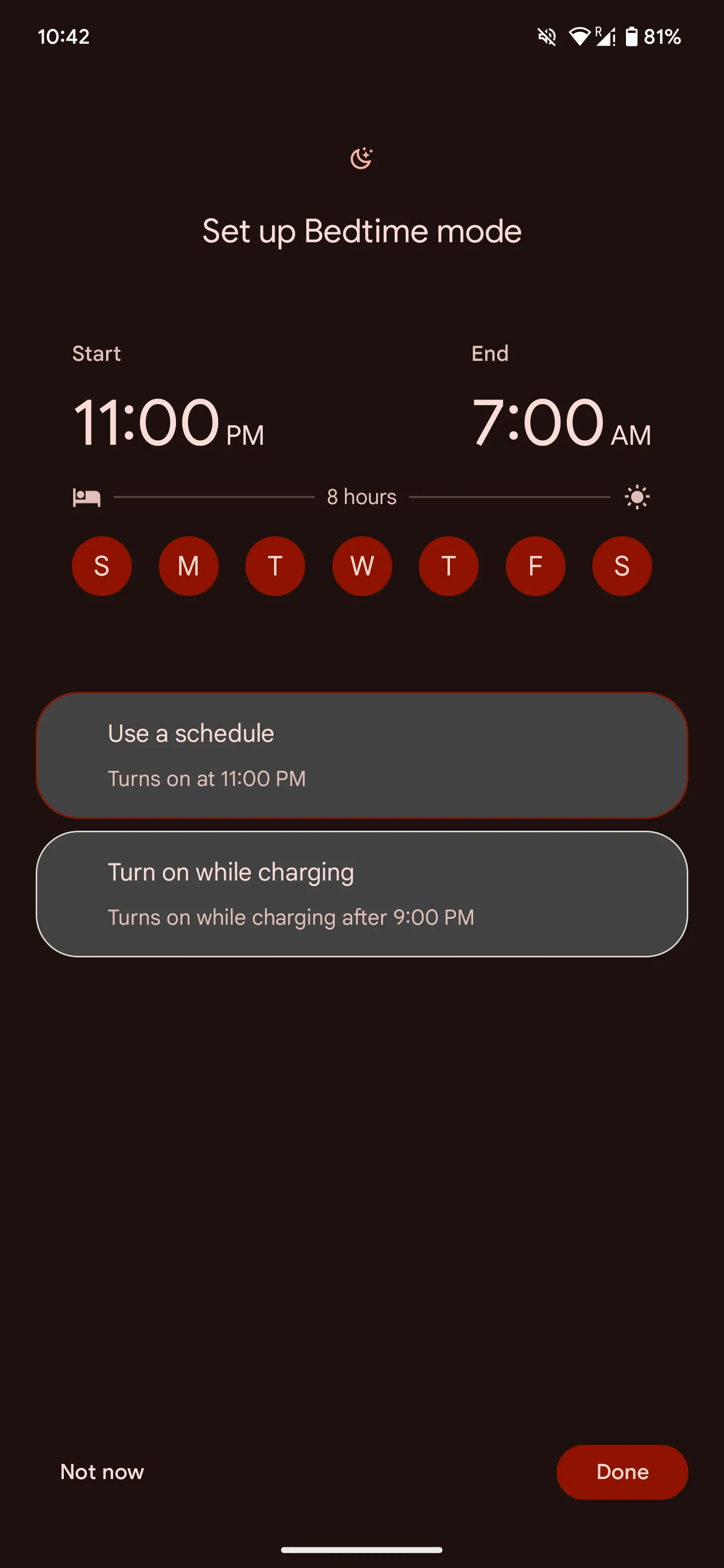 Thiết lập lịch trình tự động bật Chế độ Giờ đi ngủ trên Android theo ngày và thời gian.