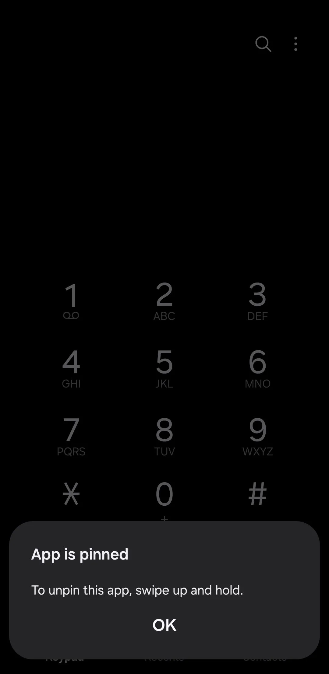 Thông báo ghim ứng dụng thành công trên điện thoại Android sau khi kích hoạt App Pinning