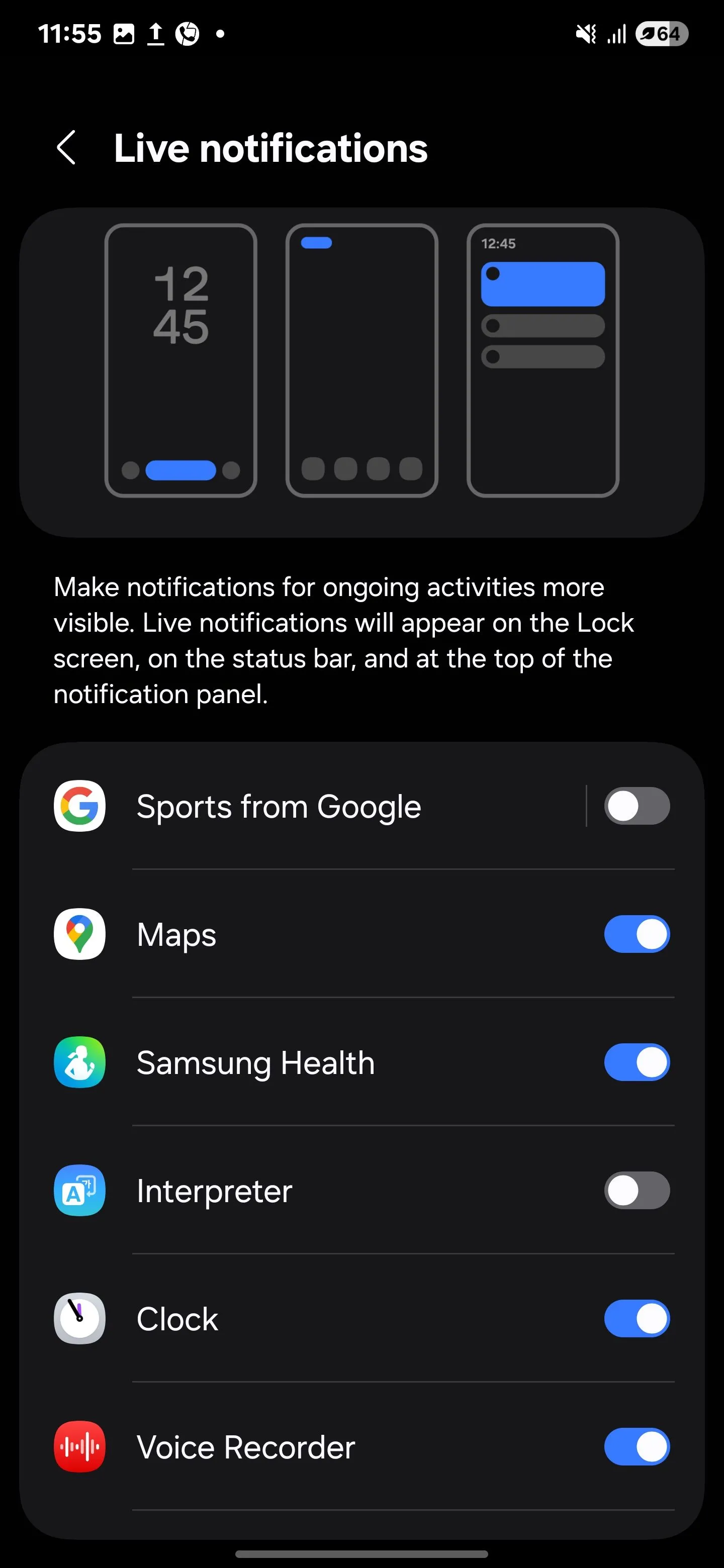 Thông báo hoạt động đang diễn ra hiển thị trên thanh Now Bar của Samsung S25 Ultra