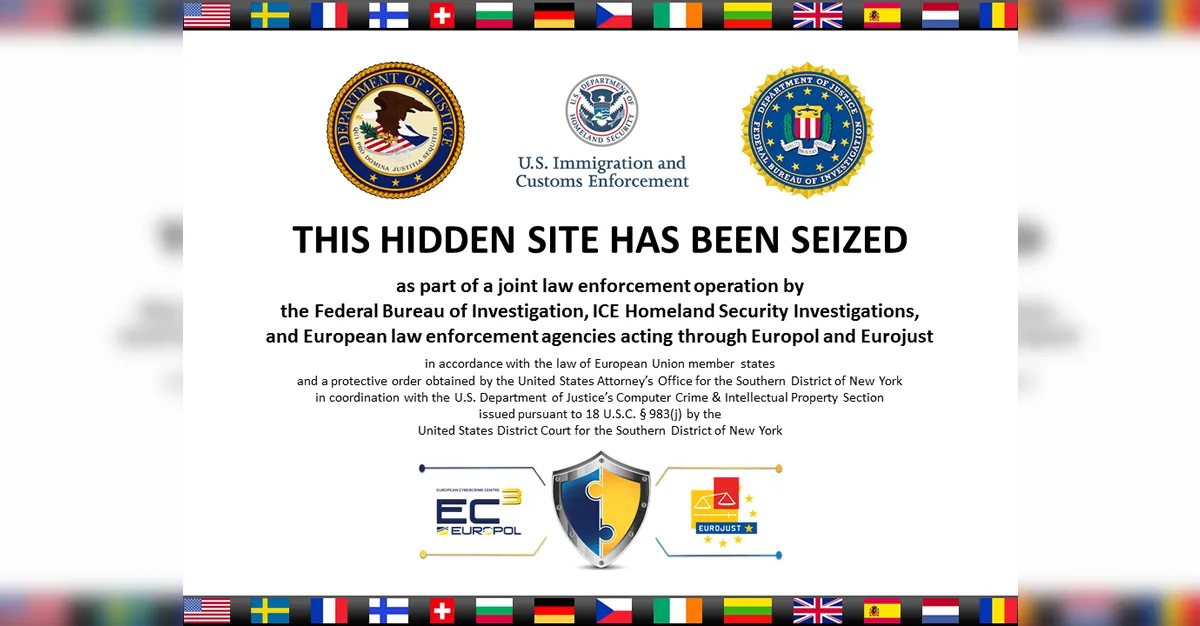 Thông báo tịch thu website dark web của cơ quan chức năng ICE, thể hiện nỗ lực trấn áp tội phạm mạng