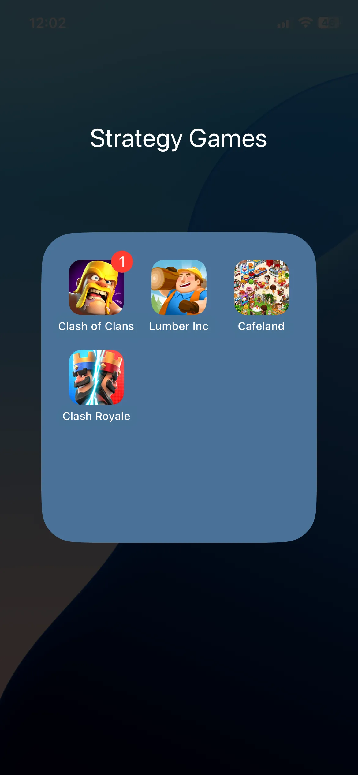 Thư mục 'Games' trên màn hình chính iPhone, minh họa cách sắp xếp các ứng dụng ít dùng.