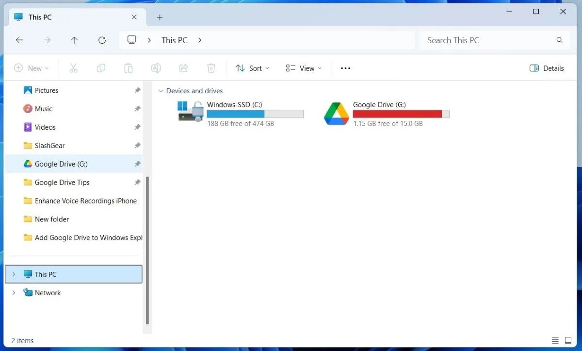 Tích hợp Google Drive trong File Explorer Windows 11 giúp quản lý tệp đám mây dễ dàng
