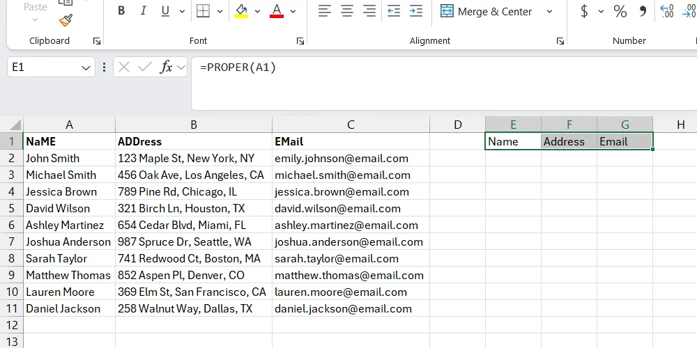 Tiêu đề cột trong Excel đã được chuẩn hóa chữ hoa đầu mỗi từ bằng hàm PROPER.