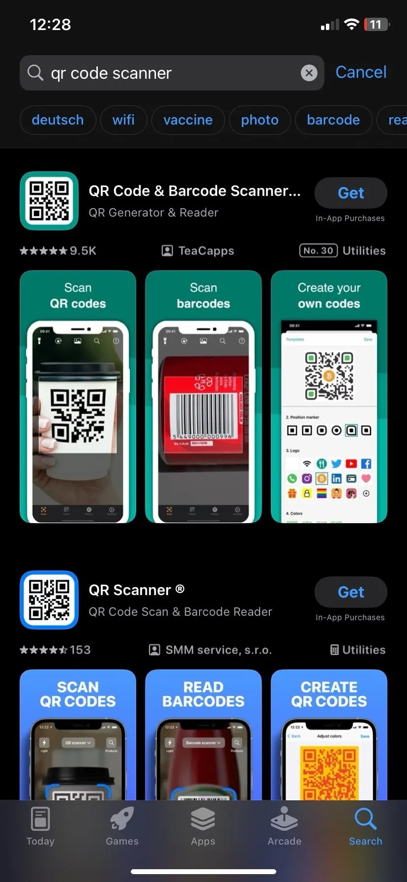Tìm kiếm ứng dụng quét mã QR