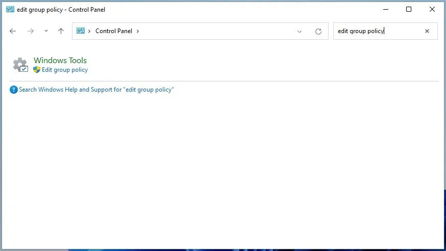 Tìm và mở Local Group Policy Editor từ Control Panel