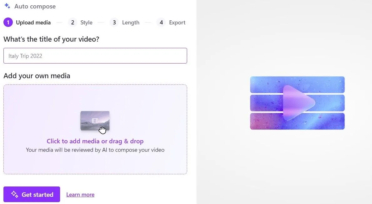 Tính năng AI Creator (Auto Compose) của Clipchamp giúp tự động tạo video chuyên nghiệp