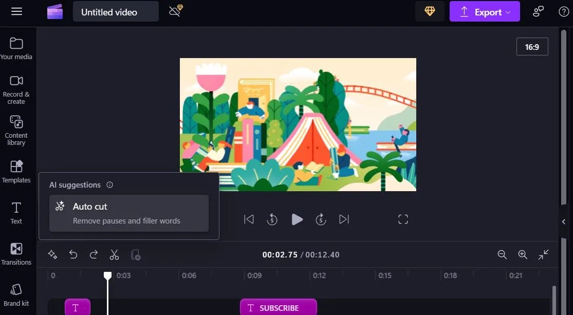 Tính năng Auto Cut thông minh của Clipchamp giúp loại bỏ khoảng lặng và từ thừa trong video