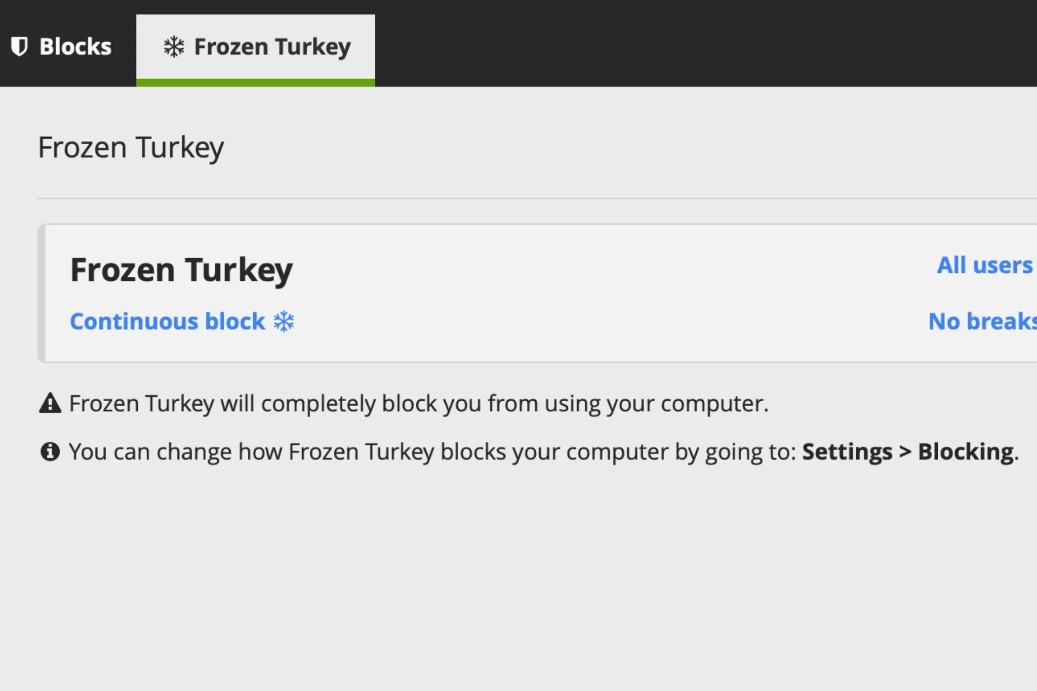 Tính năng Frozen Turkey trong Cold Turkey giúp khóa các trang web gây xao nhãng hiệu quả.