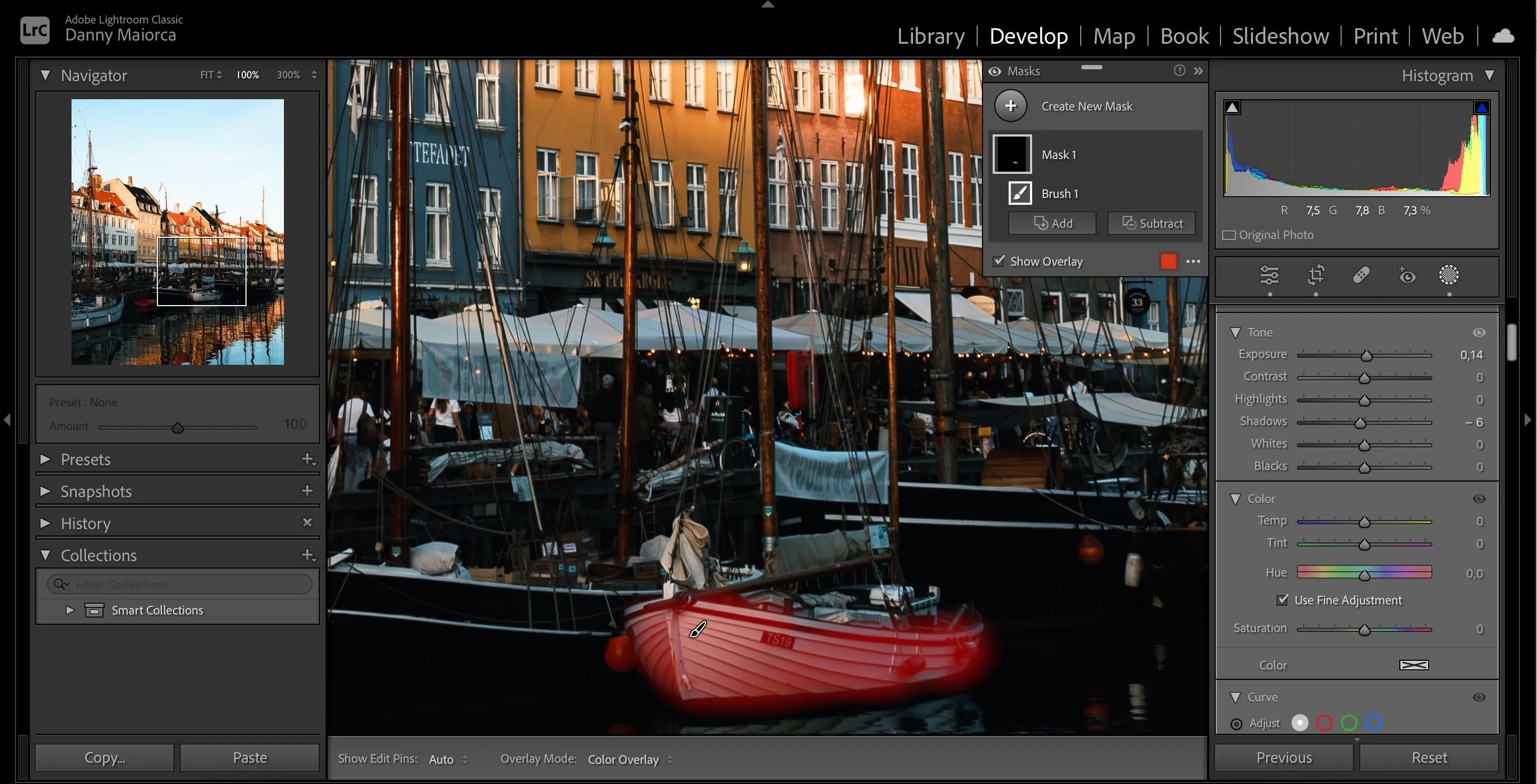 Tính năng mặt nạ vẽ (Draw Mask) màu đỏ trong Adobe Lightroom, minh họa công cụ chỉnh sửa nâng cao.