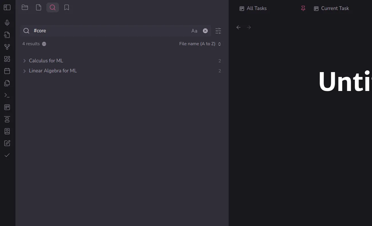 Tính năng tìm kiếm của Obsidian hiển thị kết quả liên quan từ khóa CoreML