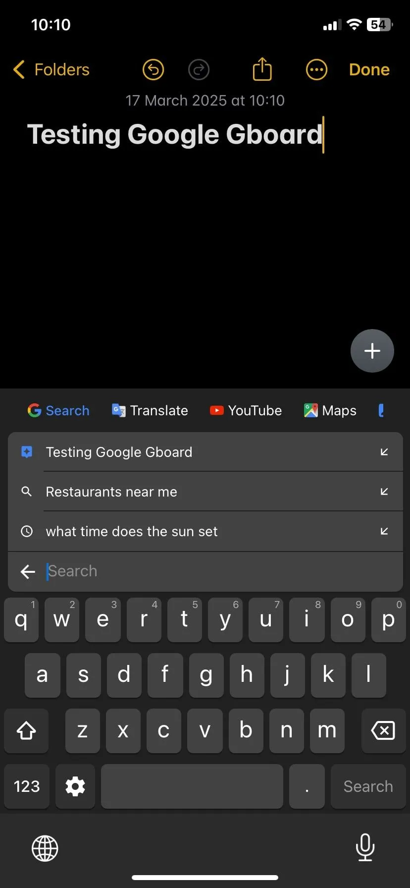 Tính năng tìm kiếm Google tích hợp trên Gboard hiển thị các gợi ý