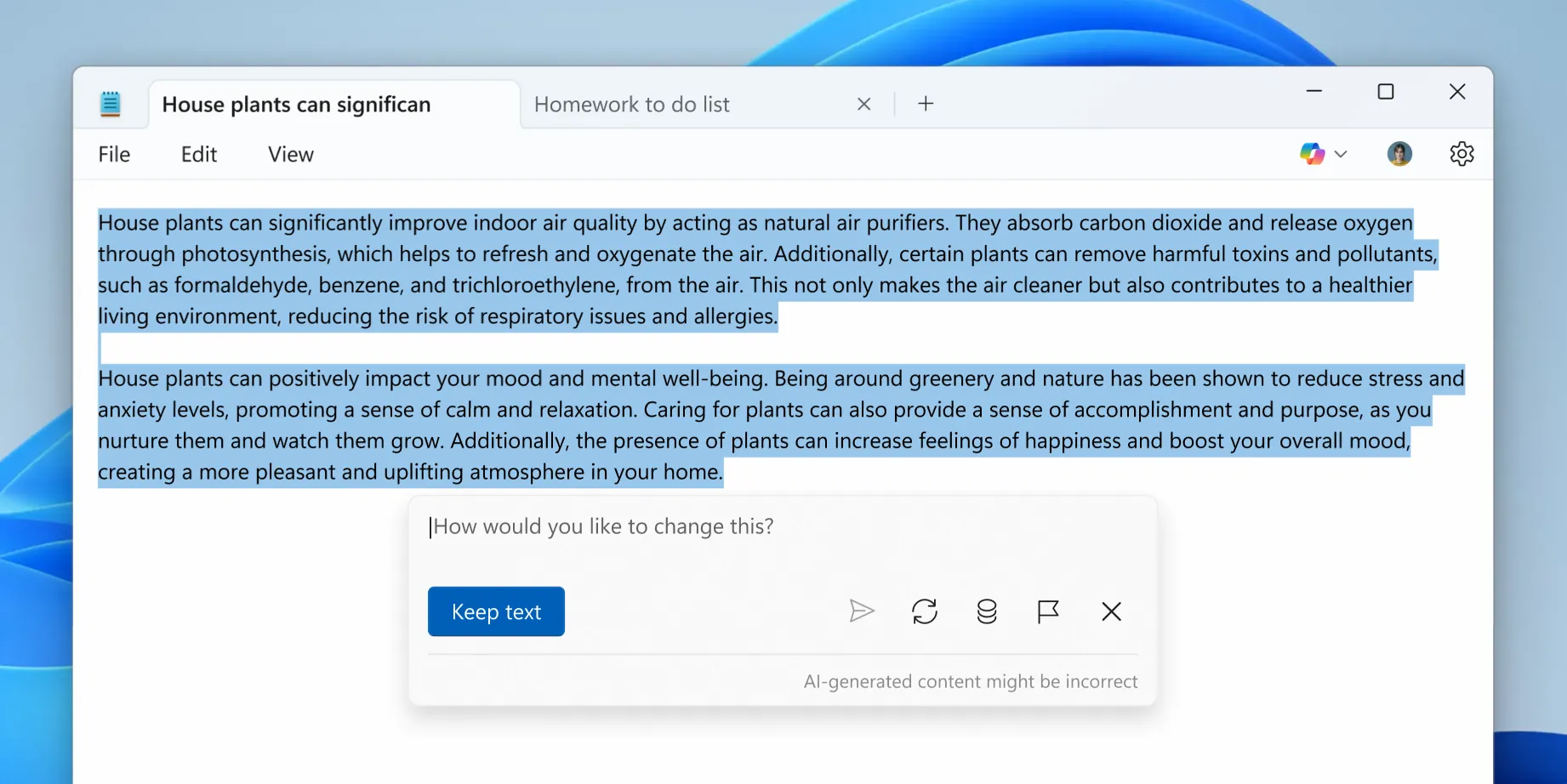 Tính năng &quot;Write&quot; của Copilot trong Notepad giúp tạo nội dung mới nhanh chóng bằng AI
