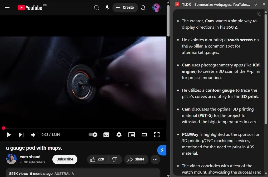 TLDR tóm tắt video YouTube về hệ thống định vị ô tô tự chế