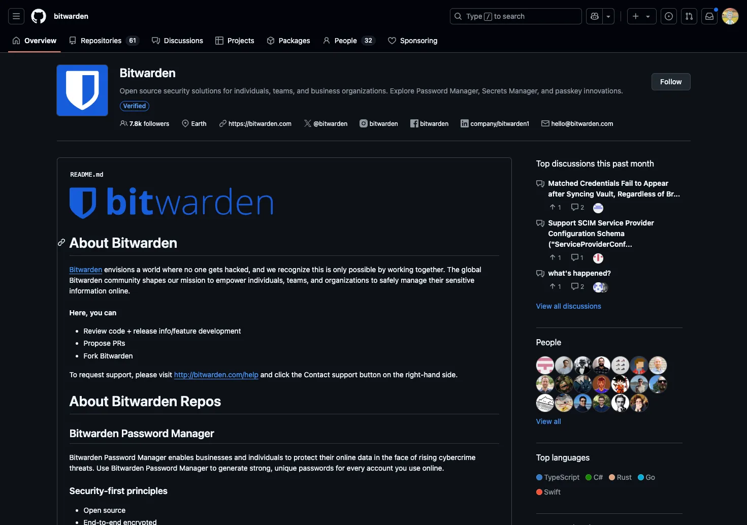 Trang Bitwarden trên GitHub, minh chứng cho cam kết mã nguồn mở và minh bạch
