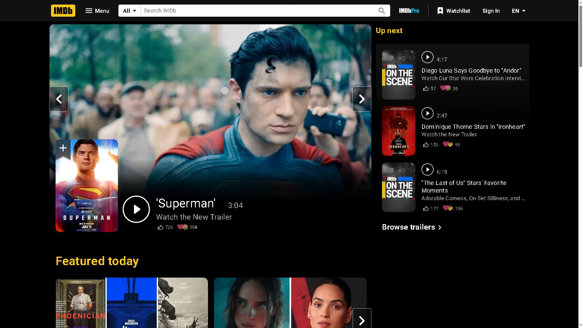 Trang chính của IMDb, cơ sở dữ liệu phim ảnh lớn nhất thế giới