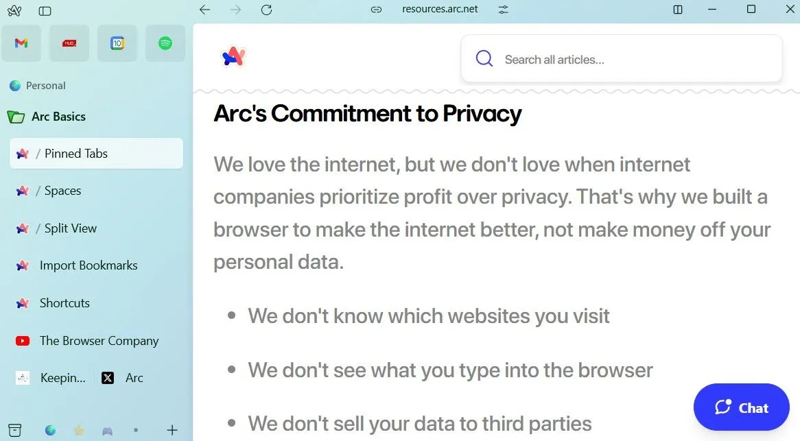 Trang chính sách bảo mật của The Browser Company, nhà phát triển Arc Browser, nhấn mạnh cam kết bảo vệ dữ liệu và quyền riêng tư của người dùng